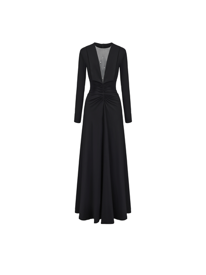 ATELIER MISS LU V-Neck Large Swing Long Sleeve Dress - EMBAD.