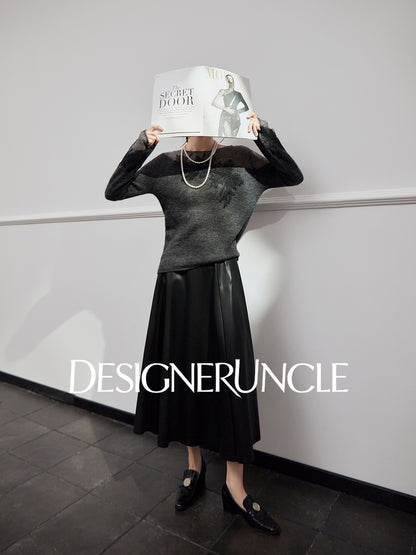 DGU "Yanci" black sweater crew neck commuter versatile slimming knitted long sleeves - GARP.