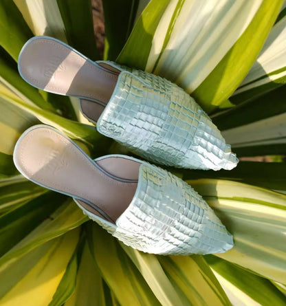 B-FEI Woven fabric pointed toe flat mules- POMI.