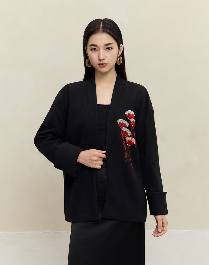 HECO Handmade Fan Bead Shoulder black white Blazer Women -sent.