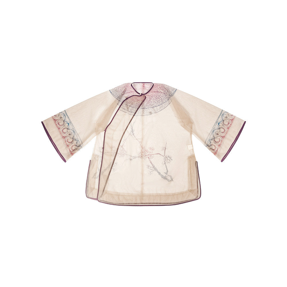 TUYUE Ancient Tailoring Blue and White Porcelain Mesh Top - HOZIER.