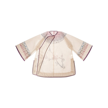 TUYUE Ancient Tailoring Blue and White Porcelain Mesh Top - HOZIER.