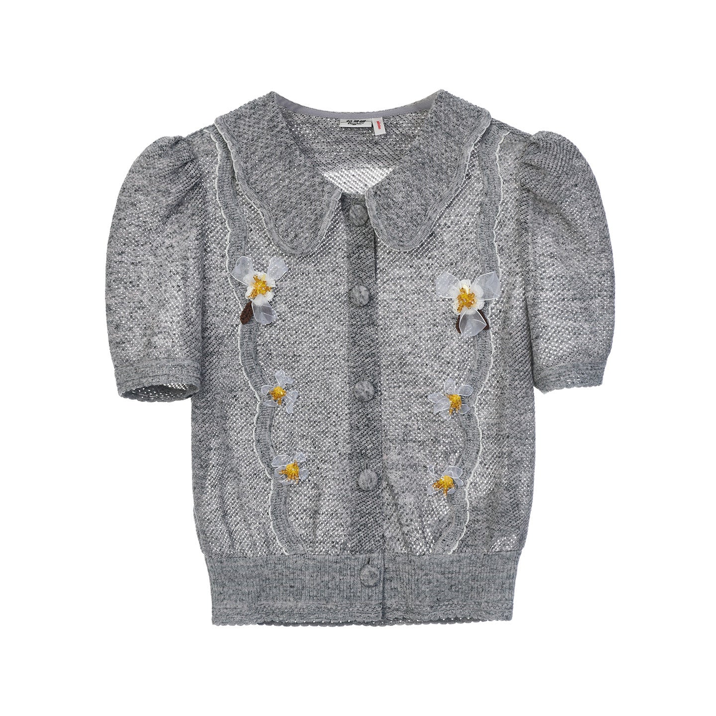 FAME beaded ruffled collar knitted slim top short cardigan- BALDWIN
