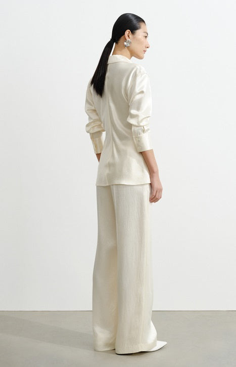 COMME MOI Lv Yan Designer Summer Acetate Texture V-Neck Waist Shirt - AYLA.