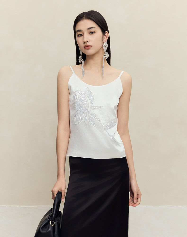 HECO 100% acetate rose embroidered black white camisole - faith.