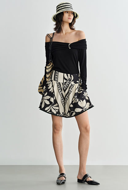 COMME MOI summer black and white print wide waistband shorts - BRONZE.