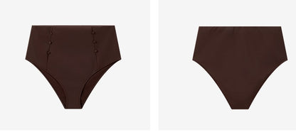 COMME MOI Summer Brown Retro High Waist Button Swim Trunks - LUNA.