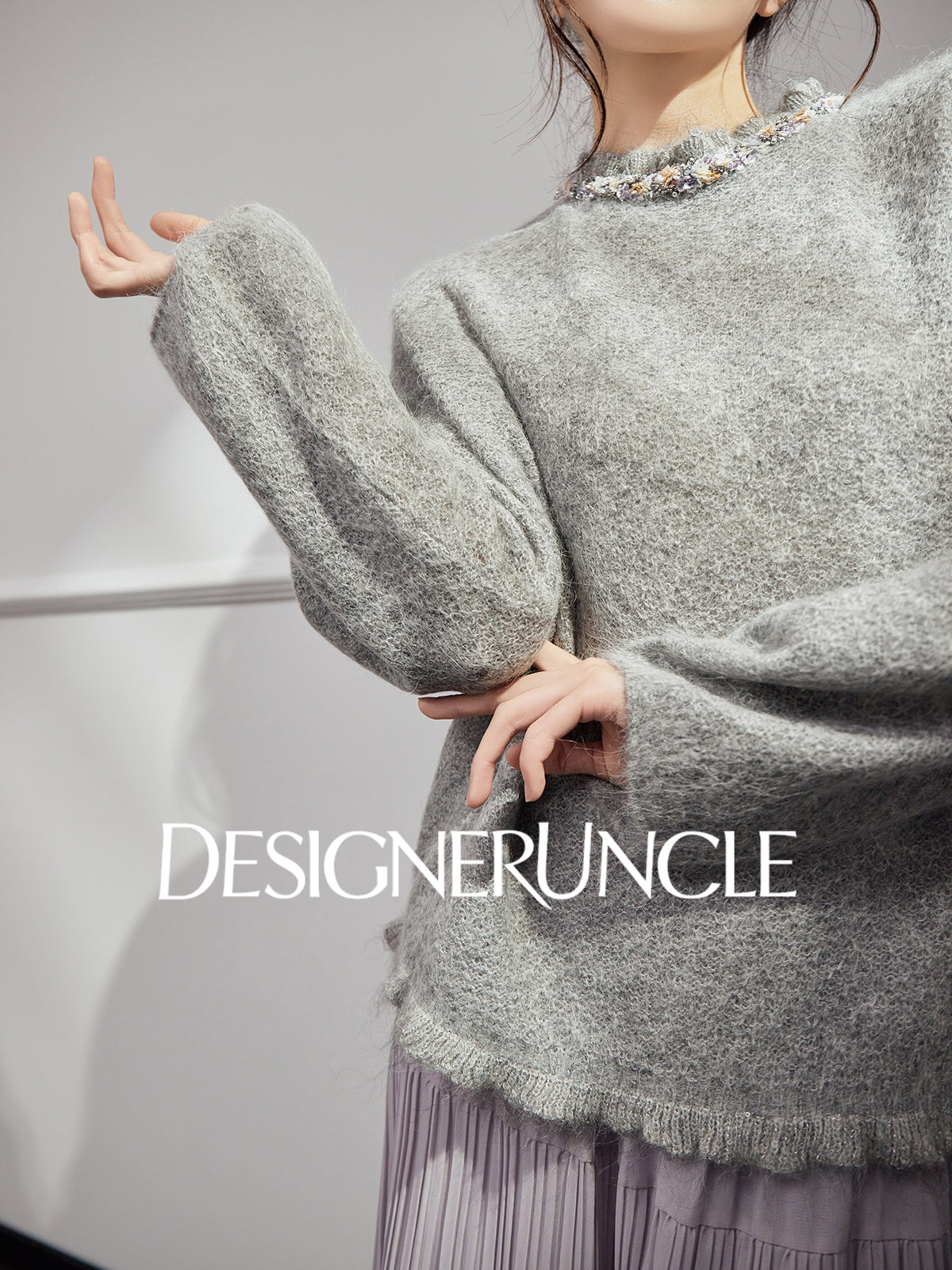 DGU|Gray new crew neck loose fashion design sense lazy style knitted top - GRACE.