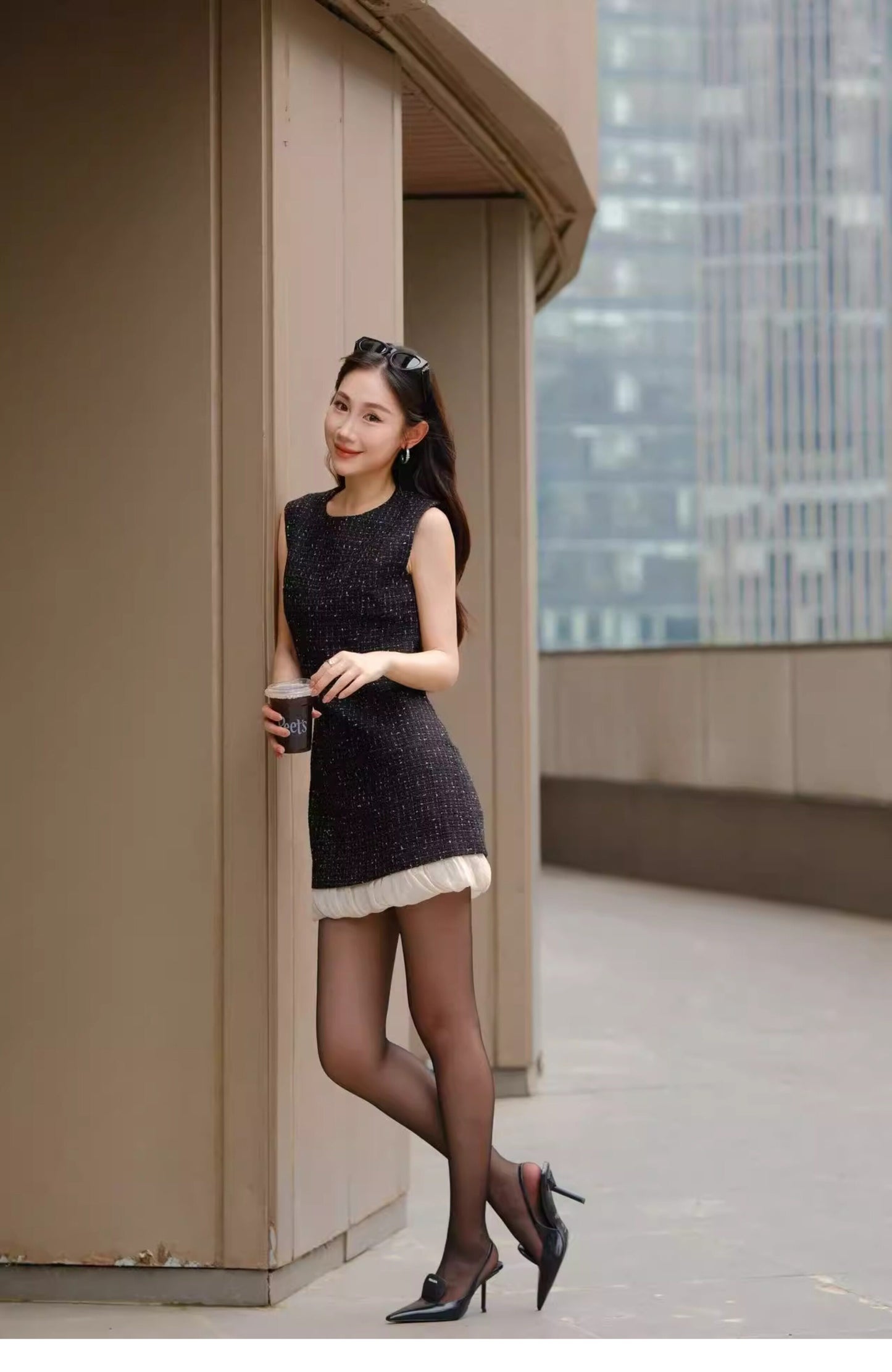 ATELIER MISS LU Hem Stitching Slim Small Fragrance Dress - HEIL