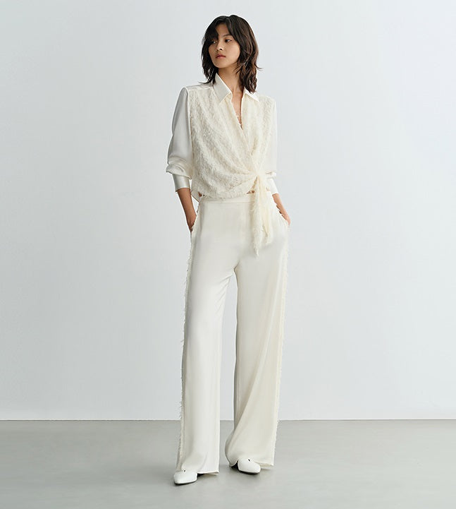 COMME MOI summer women's short texture stitched satin shirt - VIOLET.