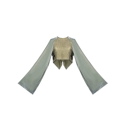 TUYUE Silk Velvet Short Lace-up Stacked Sleeve Top - JASON.