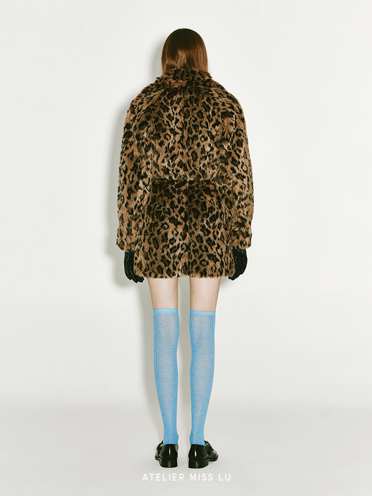 ATELIER MISS LU faux fur zip-up leopard print short coat - AURORA
