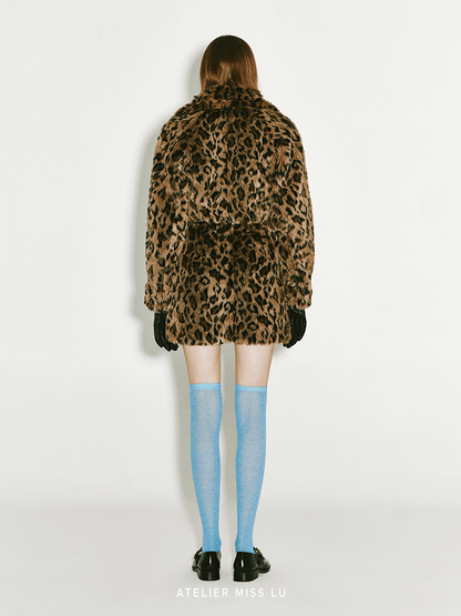 ATELIER MISS LU faux fur zip-up leopard print short coat - AURORA