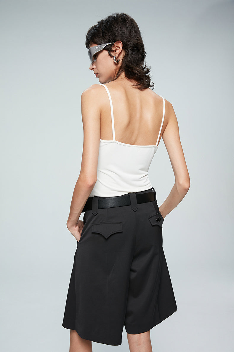 ANNAKIKI Casual Underwear Pleated Twill Simple Medium Pants-ROXIANNA