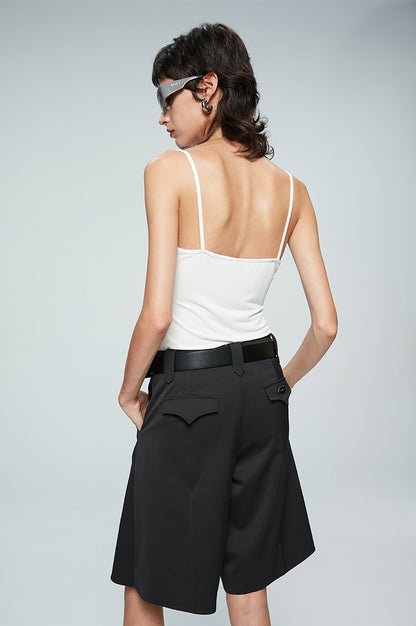 ANNAKIKI Casual Underwear Pleated Twill Simple Medium Pants-ROXIANNA