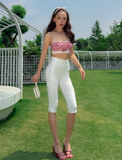 Le Palais Vintage 50s Summer Pure White High-Waisted Hip Cropped Pants-EVERGREEN