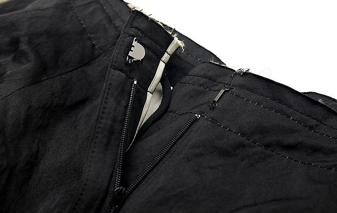 ZHUCHONGYUN black pleated woven strip loose cocoon pants--DANTE.