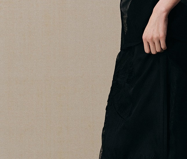 ZHUCHONGYUN organza curved lined silk straight skirt-FAB.