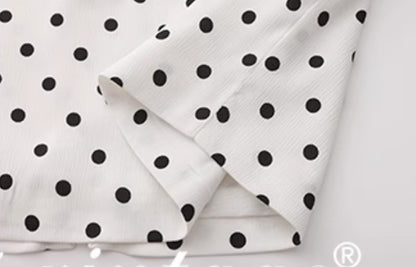 Le palais vintage black and white polka dot slim fit V-neck faux silk dress - MEEK.