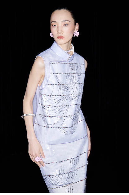 M essential Mackay designer catenary beaded stand-up collar vest - tempaa