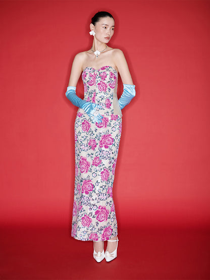 M essential Mackay designer strapless floral sequins Corset pencil skirt set - marcel.