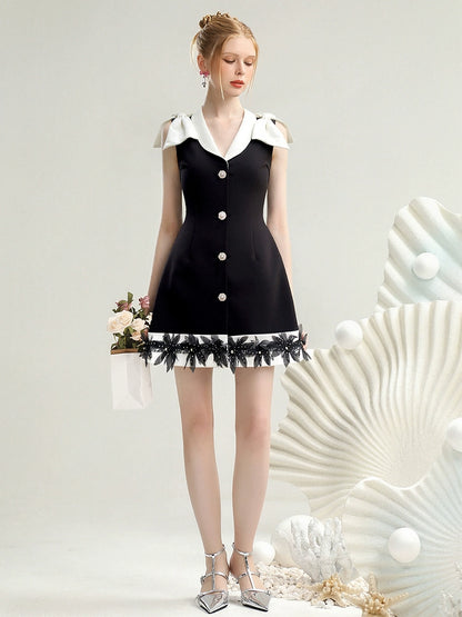 CHECOCRE Stubble black and white temperament women's suit vest dress - TEDE.
