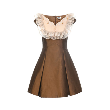 FAME embroidered splicing umbrella swing waist dress - OLIVER