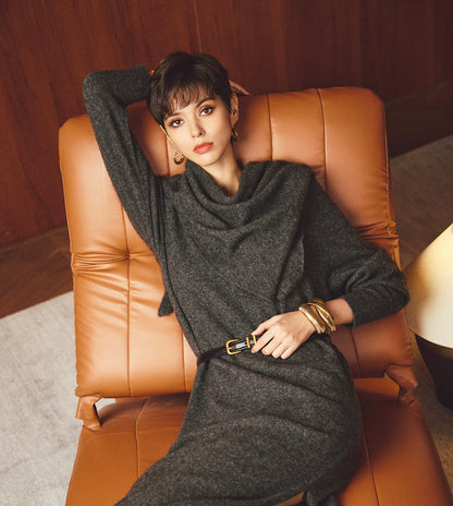ANNASPEAK  Wool V-Neck Dress Shawl Knit Set Winter-KIKI.