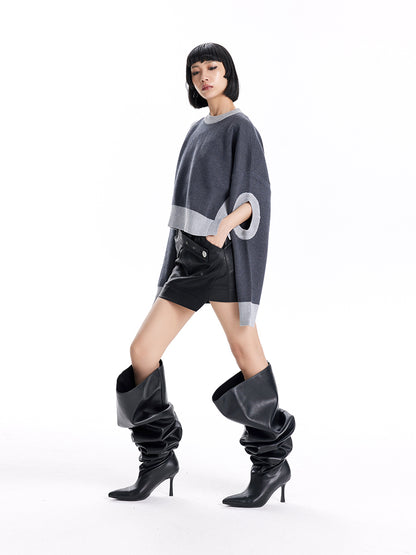 TINY IN women's loose dropped cut-out short sweater-MIE