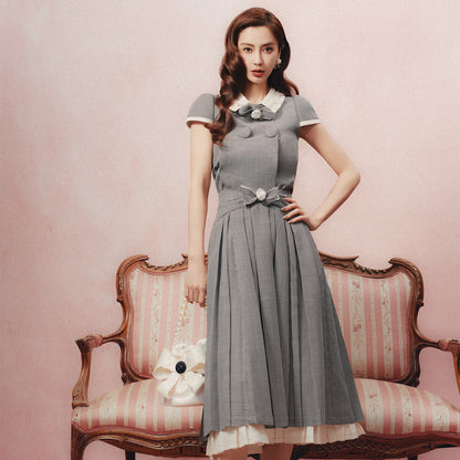 FAME bow houndstooth pleated skirt - JAXON