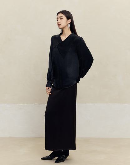 HECO 100% Acetate Long Sleeve red black white Shirt Top Women - glass.