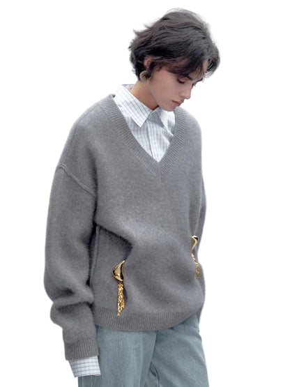 JACQUES WEI V-neck Wool Knit Sweater - MEGAN