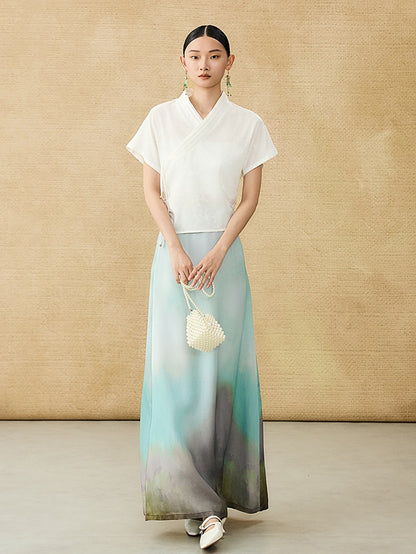 HECO Chinese style summer new slanted V-neck pinch pleated shirt - ASSURE .
