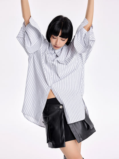 TINY IN three-dimensional shoulder back cape striped shirt-TAYA
