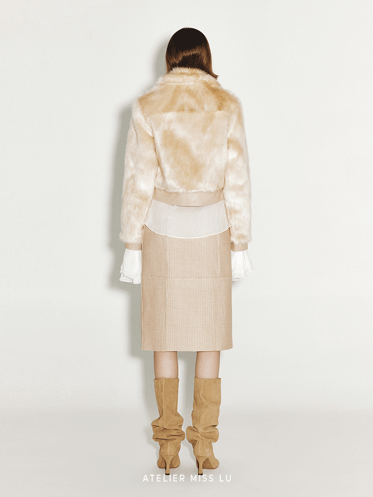 ATELIER MISS LU Vintage Pocket Stitching Faux Fur Short Jacket - BLOOM.