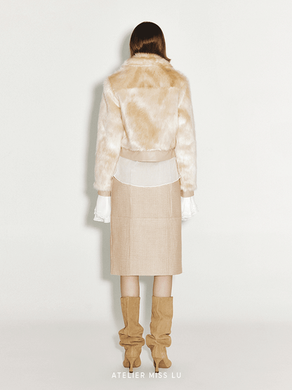 ATELIER MISS LU Vintage Pocket Stitching Faux Fur Short Jacket - BLOOM.