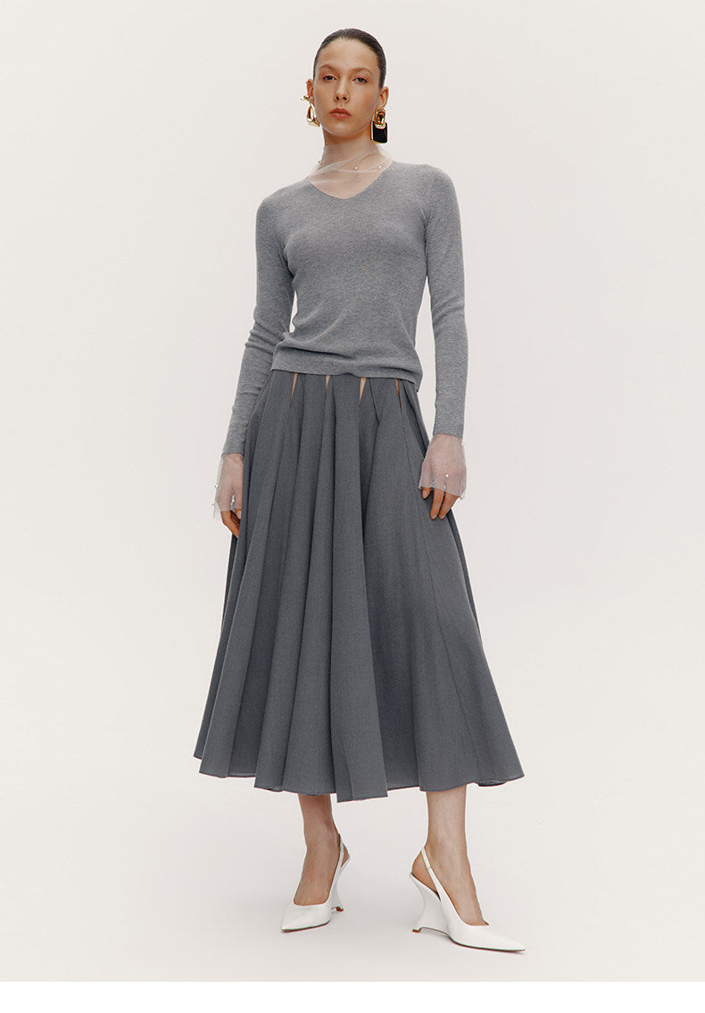 ATELIER MISS LU Fall/Winter pearl-embellished gauze patchwork knitted top - SADE.