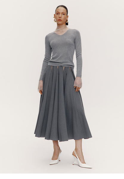 ATELIER MISS LU Fall/Winter pearl-embellished gauze patchwork knitted top - SADE.