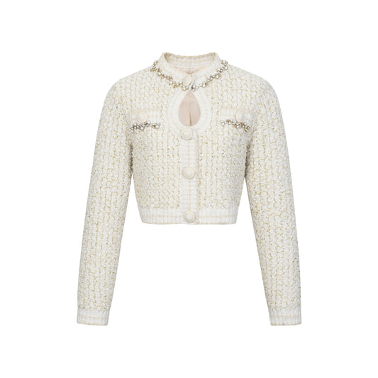 FAME Hand-beaded Tweed Knitted Cardigan Jacket - hiIji