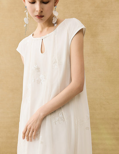 HECO Chinese Style Water Drop Neck Shoulder Embroidered Dress - SWEAT.