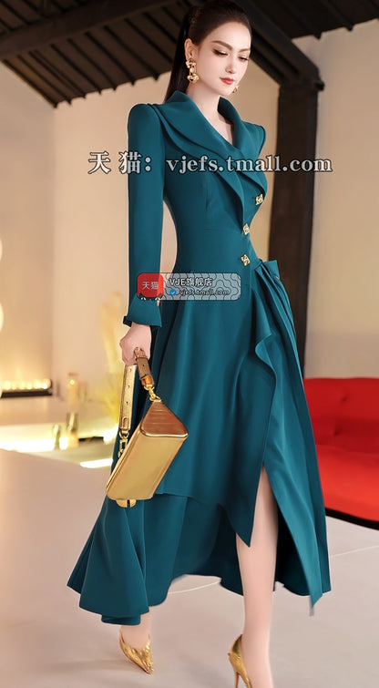 VJE double-collar long sleeved  trench coat maxi dress - JUN.