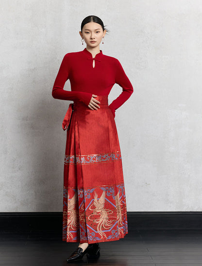 HECO Plain Worsted Wool Cheongsam Collar Buckle Knitwear - close.