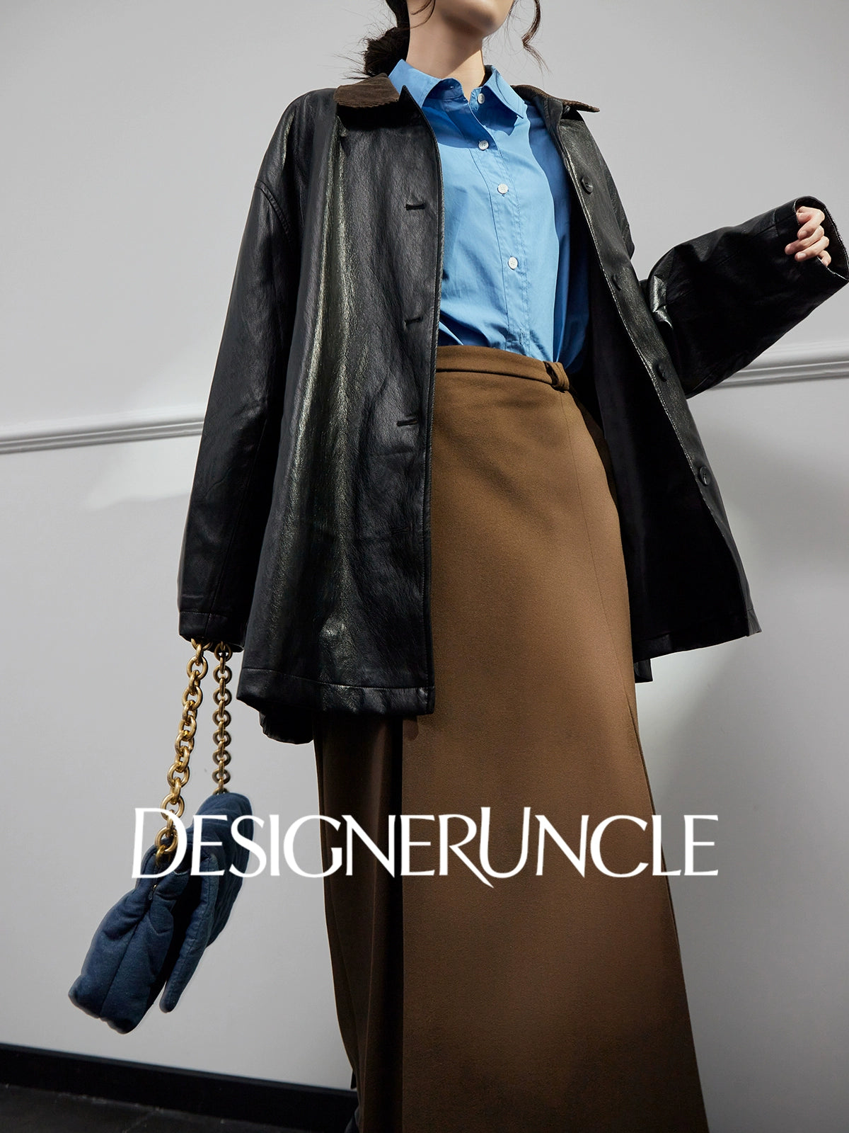 DGU "Obsidian Black" black leather jacket Haining sheepskin versatile top - Eric.