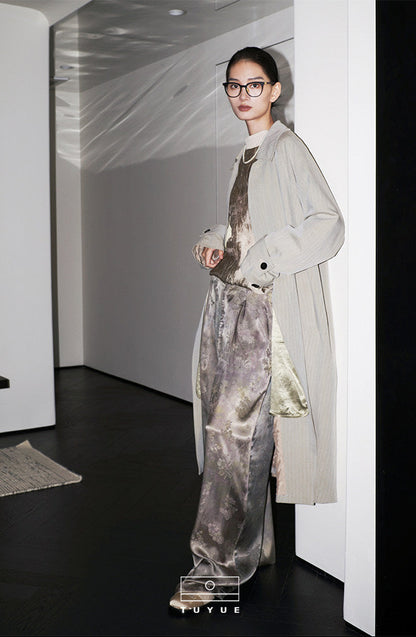 TUYUE Plant dyeing satin woven flowers Straight casual trousers - VICTORIA.