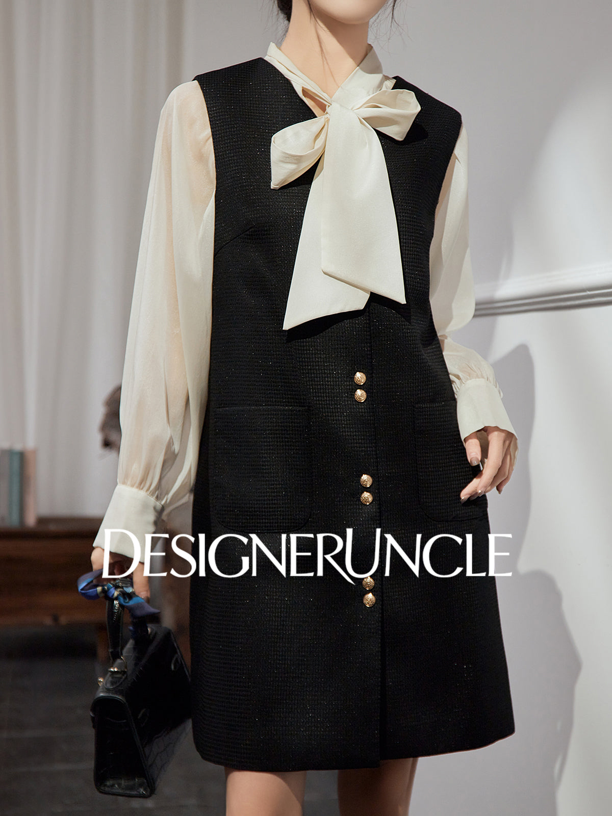 DGU "Suyu" black new small fragrance celebrity high-end commuter skirt - Carl.