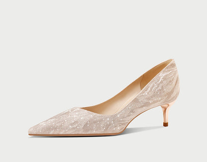Pjjuu  gold silver stiletto kitten heel Bride Wedding pumps - EVA