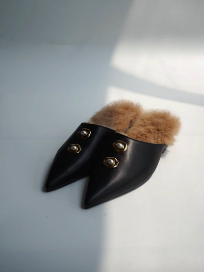 B-FEI black leather single shoe with metal buckle-MAI.