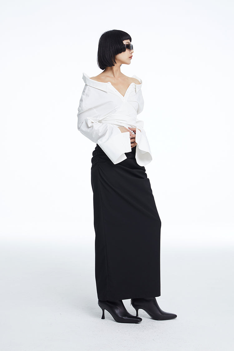 TINY IN white lace-up shirt one and two wear off-the-shoulder loose shirt -MEL