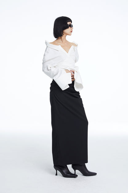 TINY IN white lace-up shirt one and two wear off-the-shoulder loose shirt -MEL