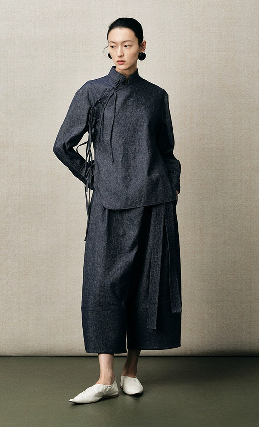 ZHUCHONGYUN loose belt denim cropped pants-ANVAS.